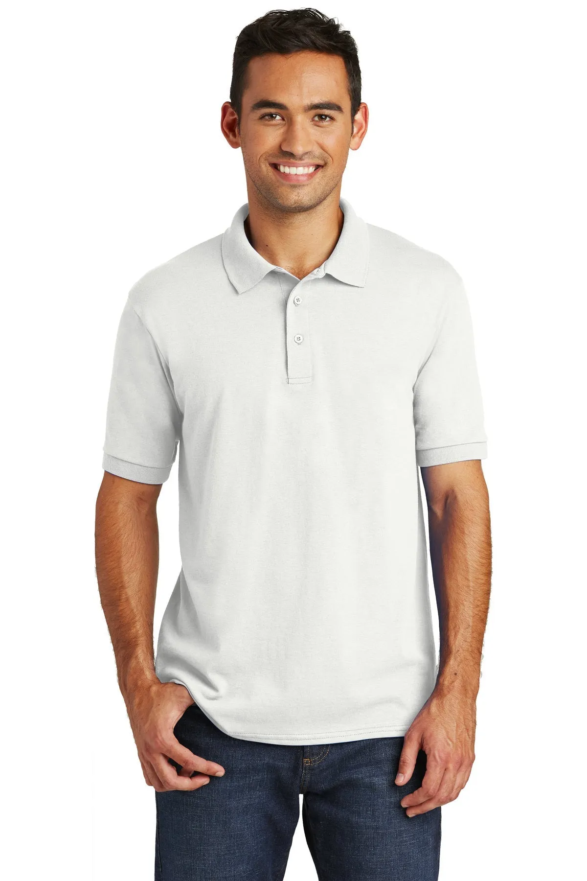 Port & Company Customized Jersey Knit Polos, White