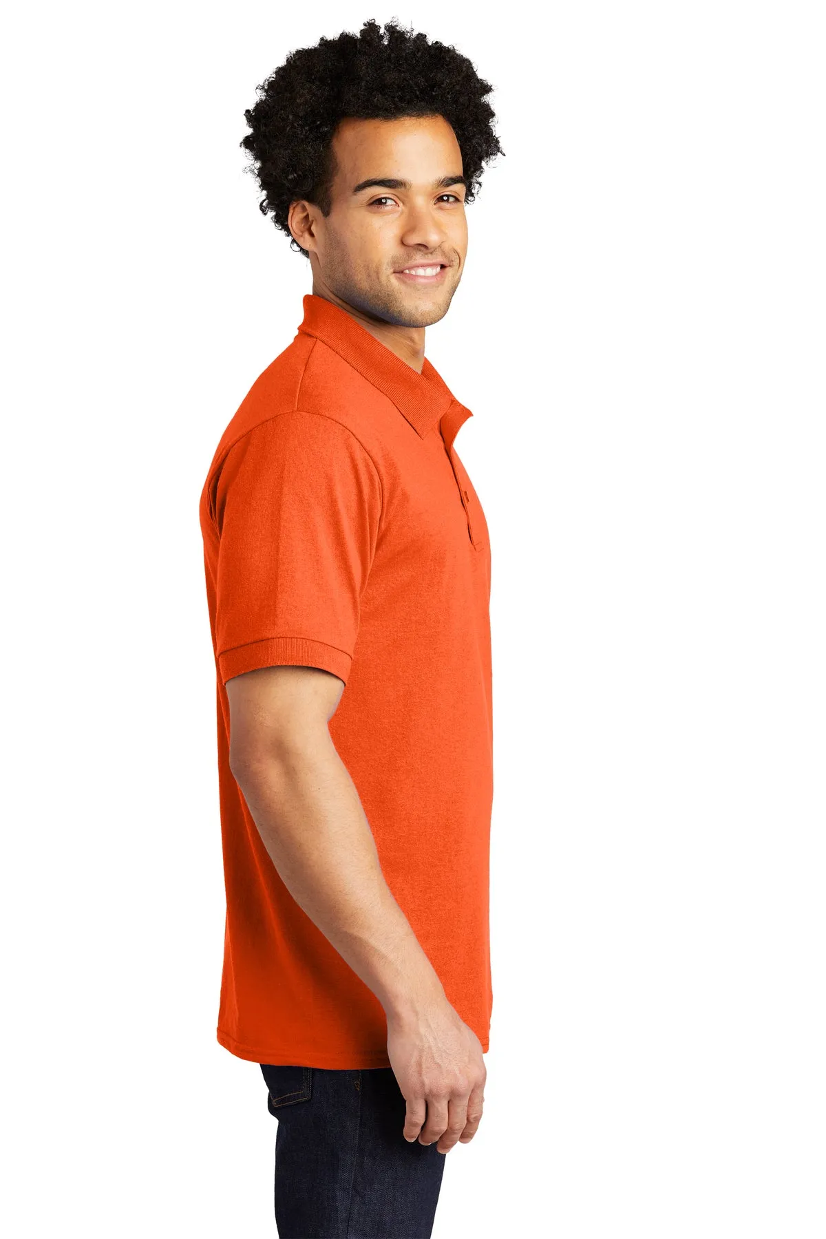 Port & Company Tall Jersey Knit Branded Polos, Safety Orange