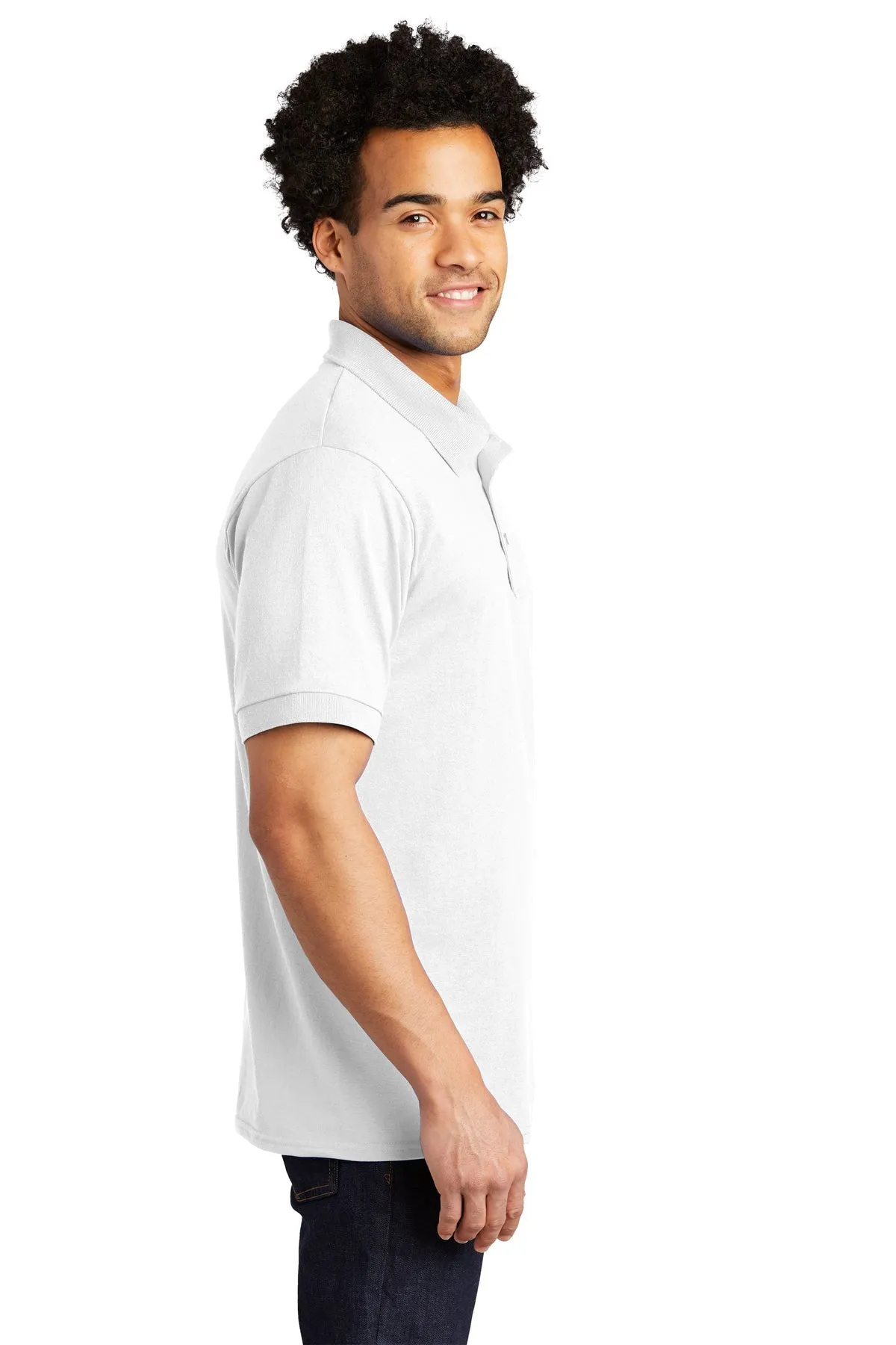 Port & Company Tall Jersey Knit Branded Polos, White