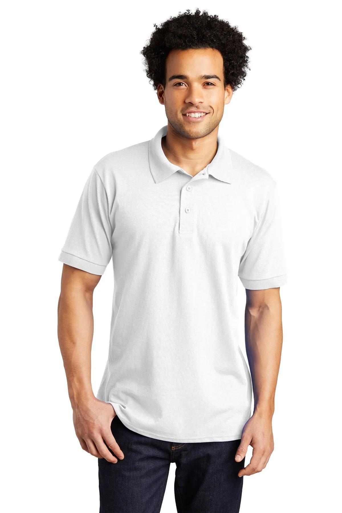 Port & Company Tall Jersey Knit Branded Polos, White