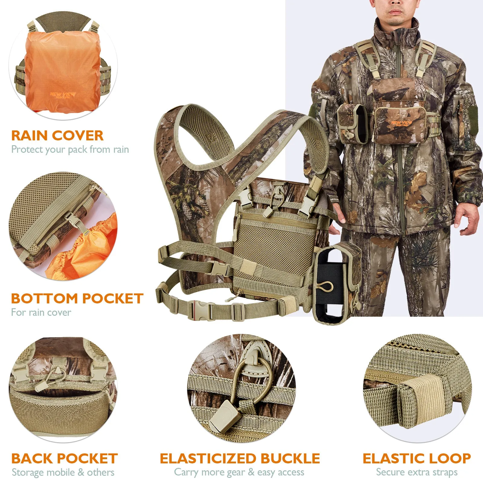 Quiet Binocular Chest Pack for Hunting, Bino Harness with Range Finder Pouch