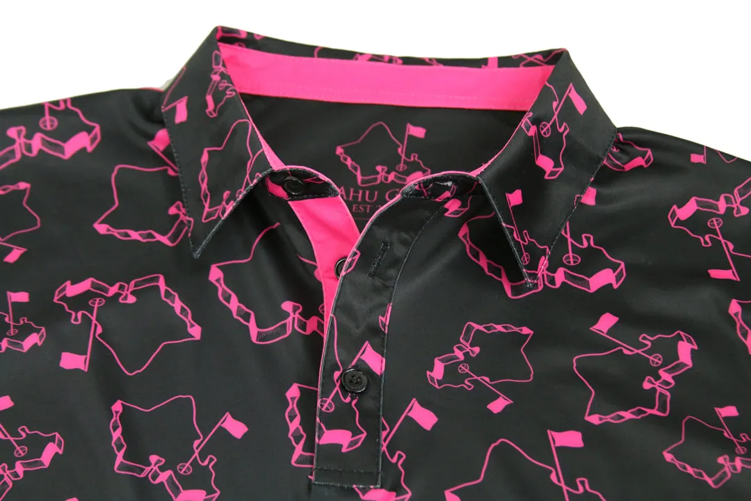 "Scattered Islands" Hot Pink - OGA Men's Polo - Black / Hot Pink