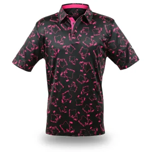 "Scattered Islands" Hot Pink - OGA Men's Polo - Black / Hot Pink