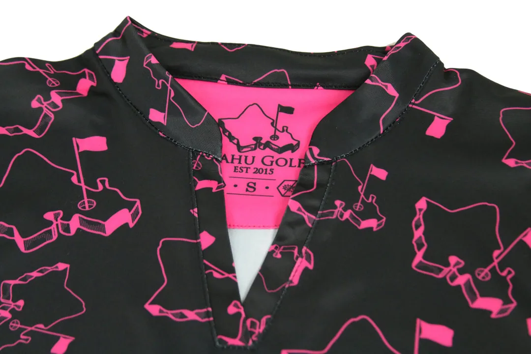 "Scattered Islands" Hot Pink - OGA Women's Polo - Black Hot Pink