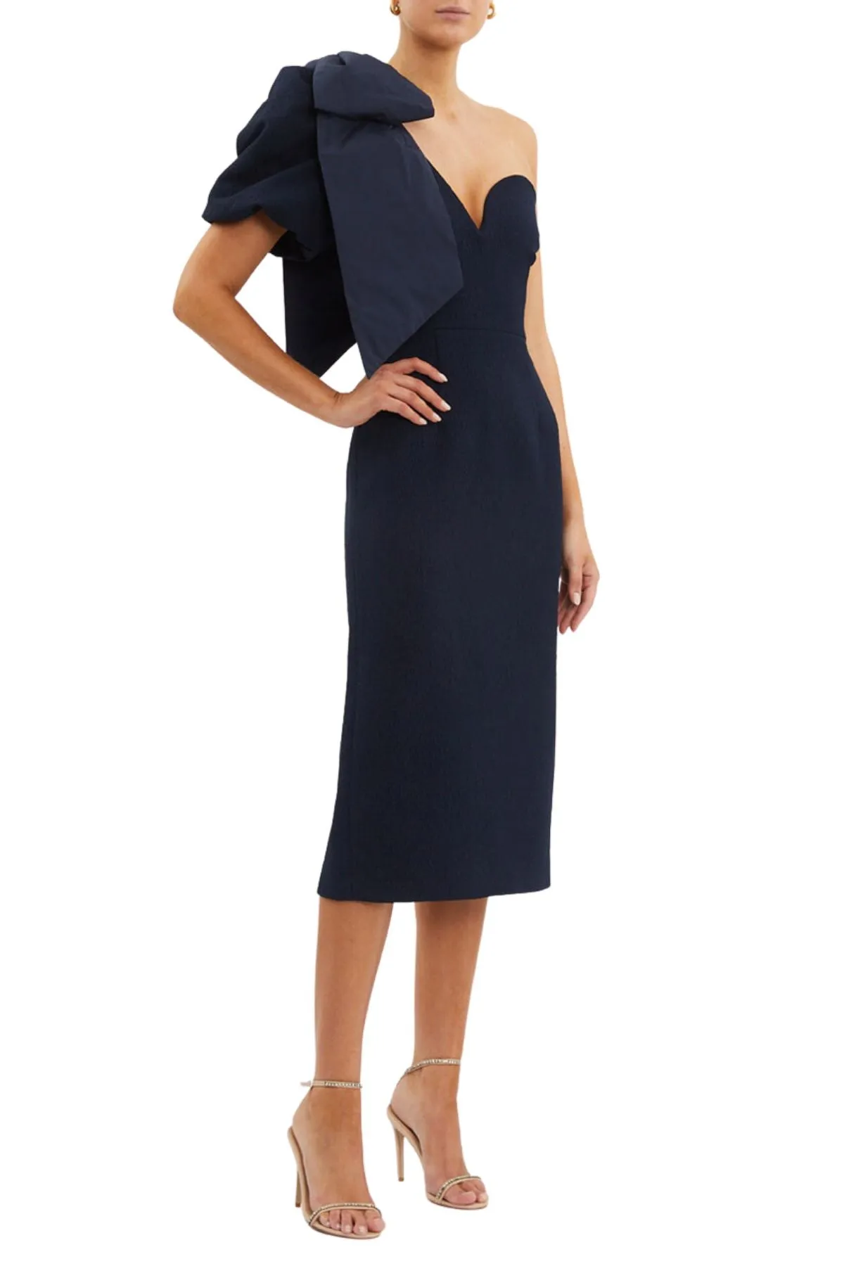 REBECCA VALLANCE Bon Ami Puff Sleeve Midi (Navy Blue) - RRP $699