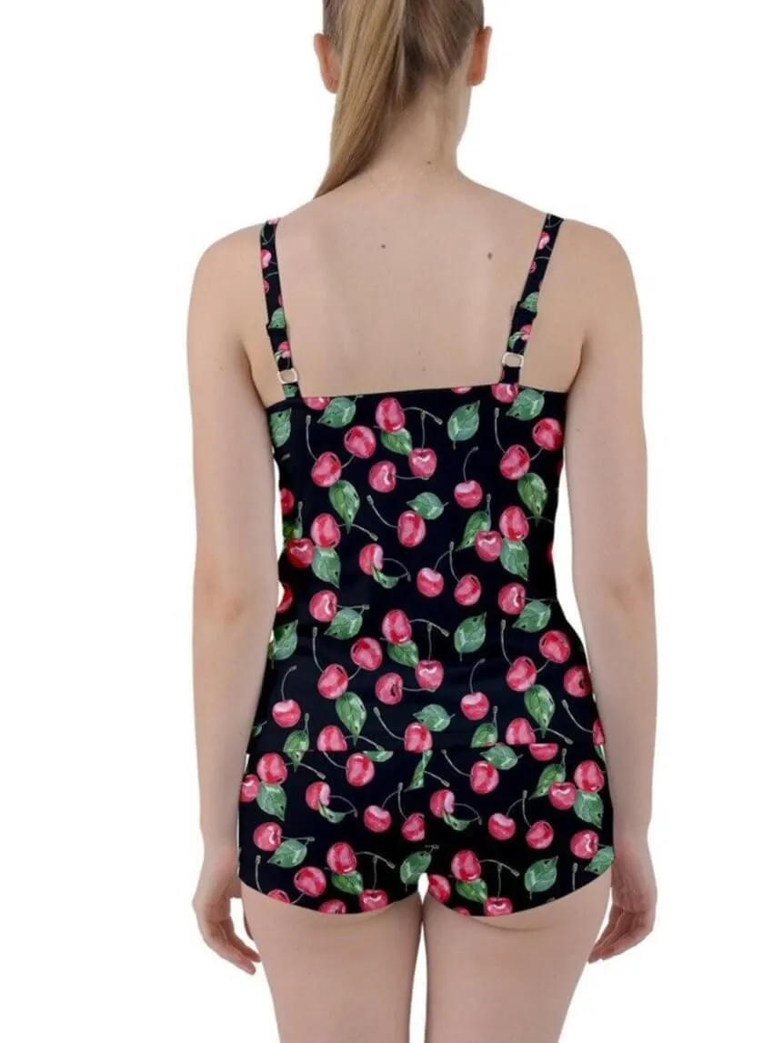 Retro Cherries Tie Front Two Piece Tankini [IN STOCK]