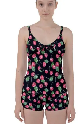 Retro Cherries Tie Front Two Piece Tankini [IN STOCK]