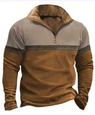 RETRO PATCHWORK POLO SHIRT ZIPPER SWEATSHIRT