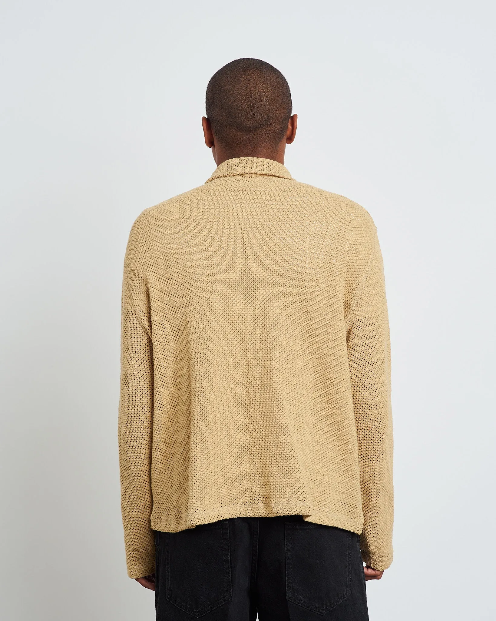 Shrunken Full Zip Polo in Beige