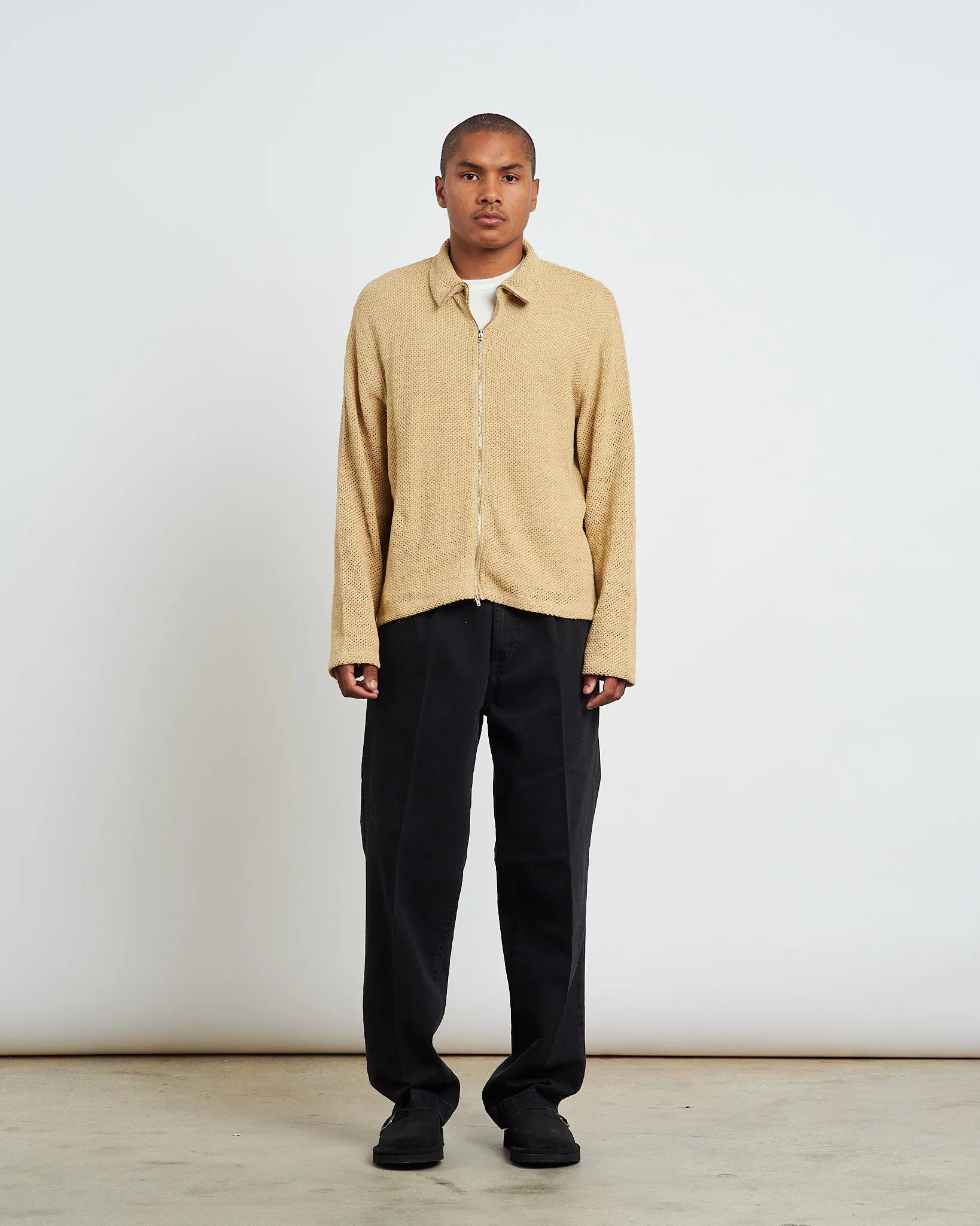 Shrunken Full Zip Polo in Beige