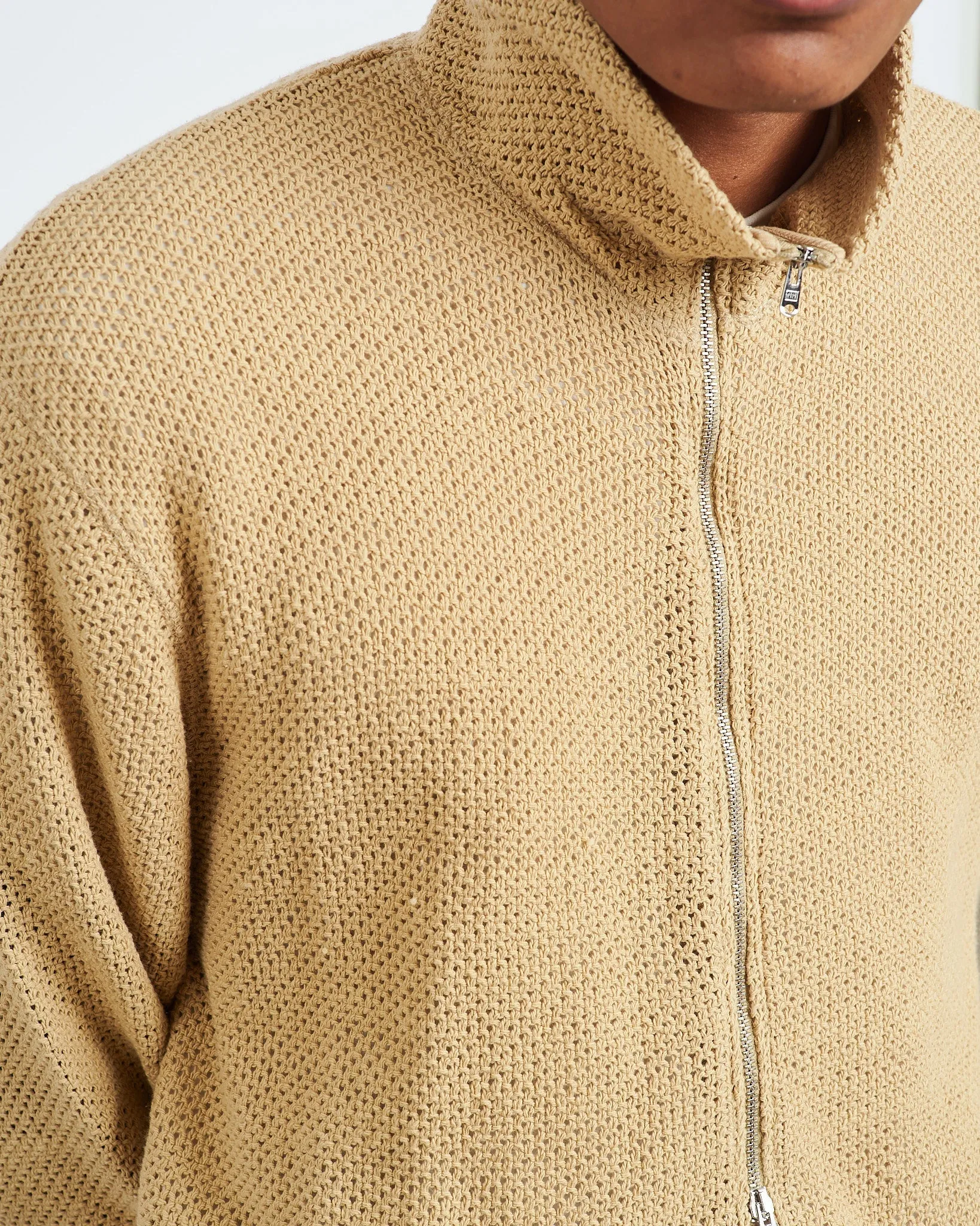 Shrunken Full Zip Polo in Beige