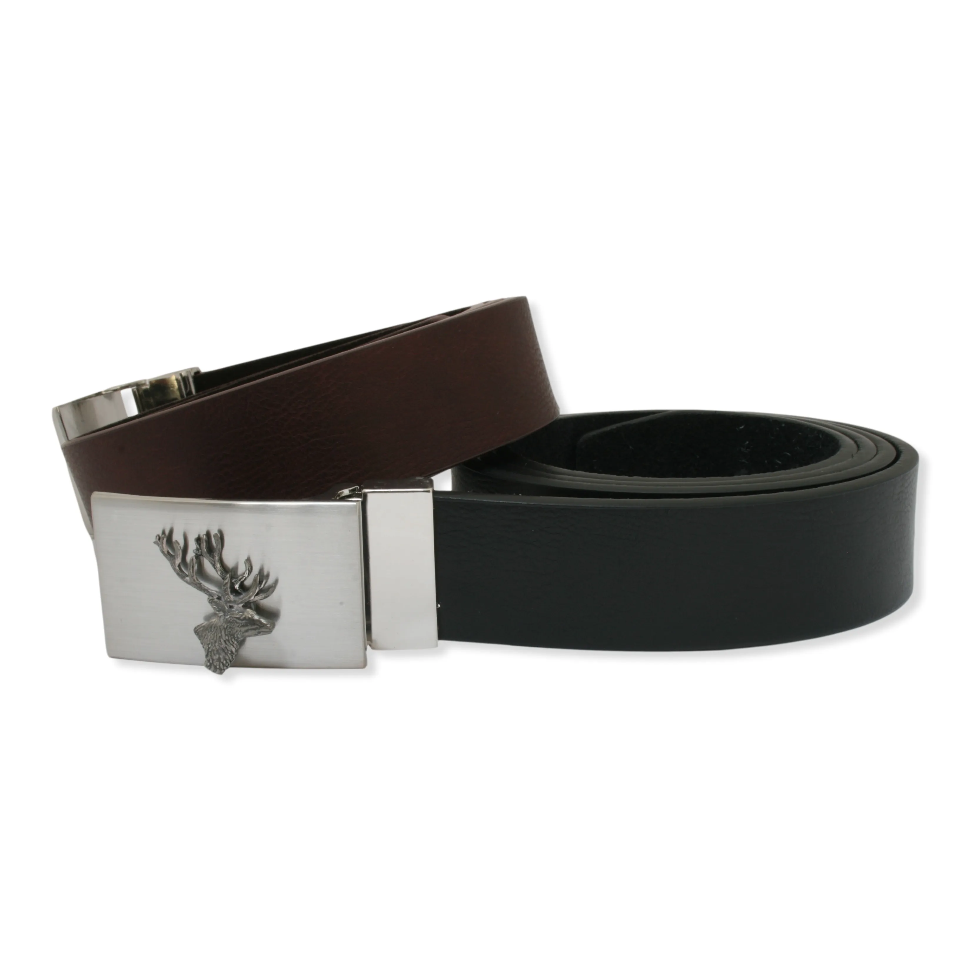 Stag Head Leather Belt and Metal Buckle Set