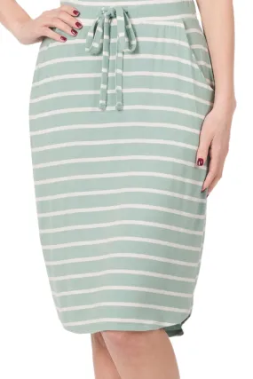 Striped Pencil Skirt Style 3070 with Drawstring in Light Green/Ivory