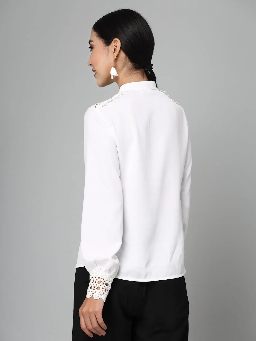 Style Quotient Women Embellished White  Regular Smart Casual Shirt