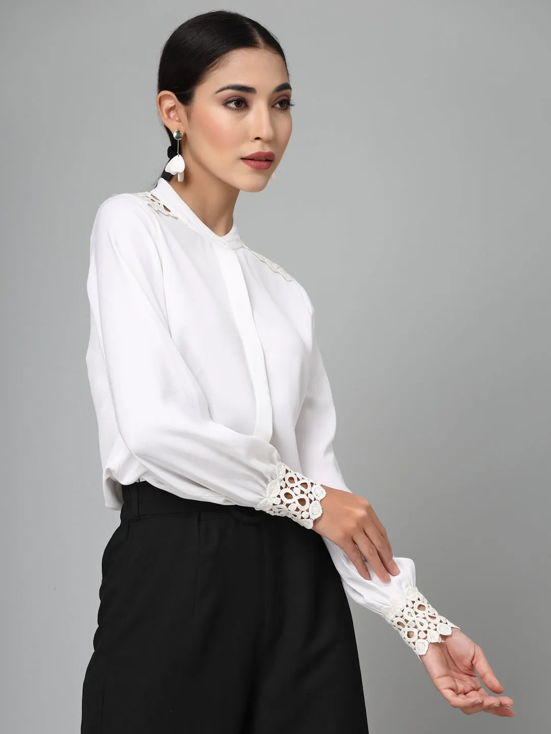 Style Quotient Women Embellished White  Regular Smart Casual Shirt