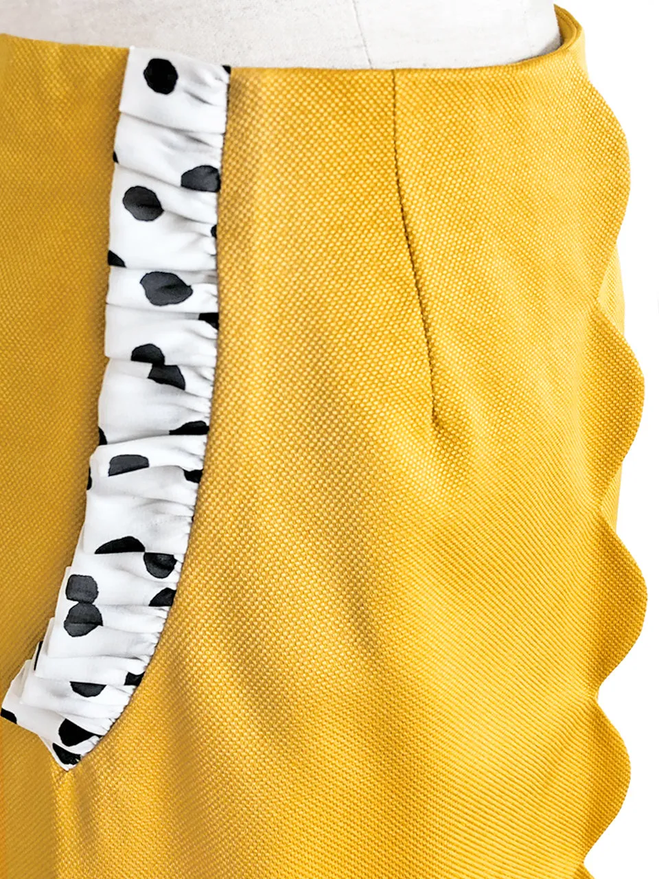 Surprise Sale! Yellow Scallop Detail Dotty Ruffle Pocket Pencil Skirt