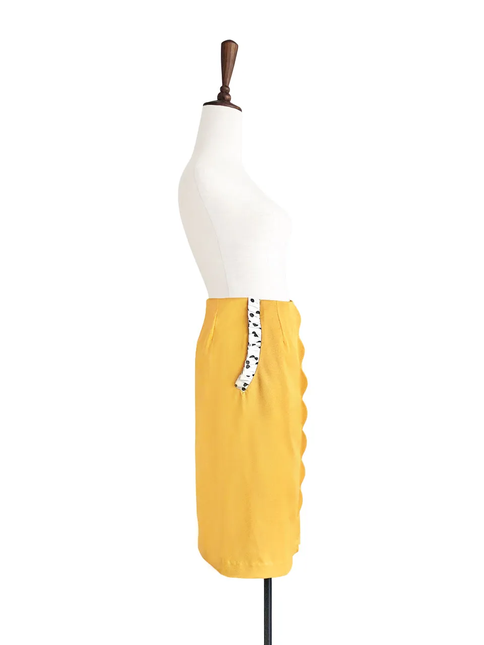 Surprise Sale! Yellow Scallop Detail Dotty Ruffle Pocket Pencil Skirt