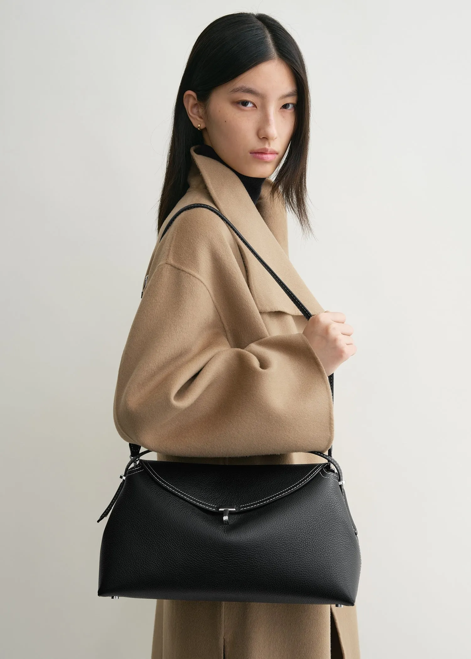 T-Lock grained-leather top handle black