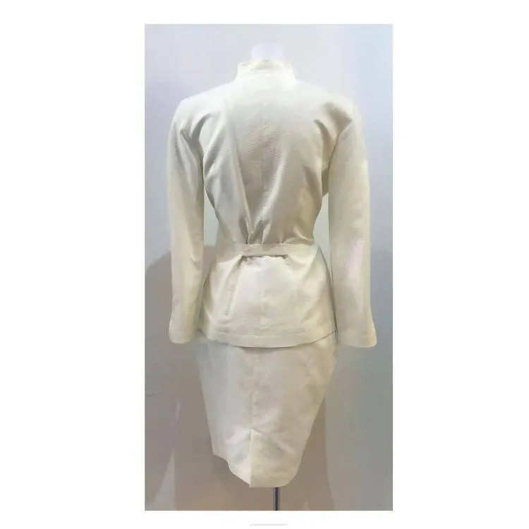 THIERRY MUGLER White Textured Cotton Skirt Suit Set | Size 42