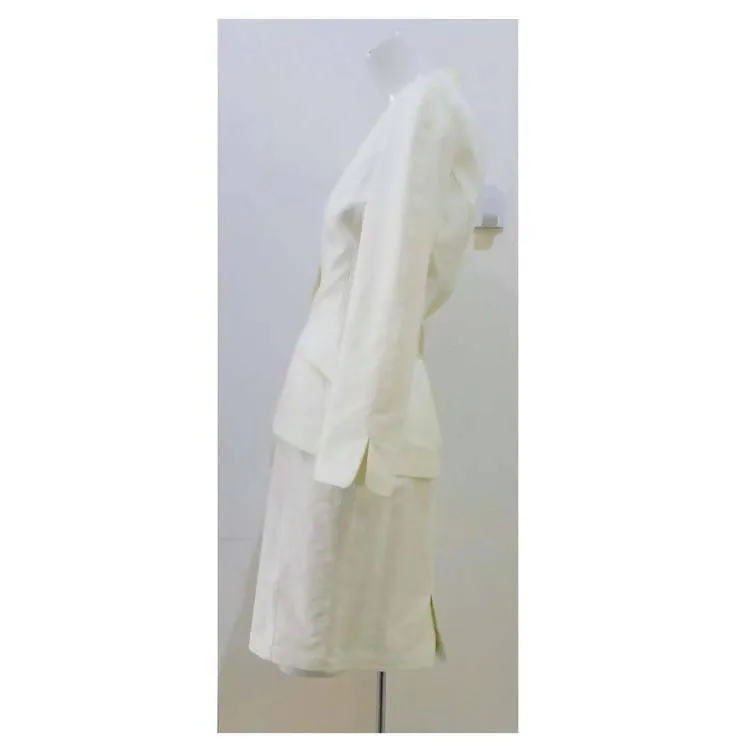 THIERRY MUGLER White Textured Cotton Skirt Suit Set | Size 42