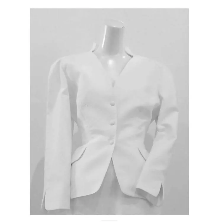 THIERRY MUGLER White Textured Cotton Skirt Suit Set | Size 42