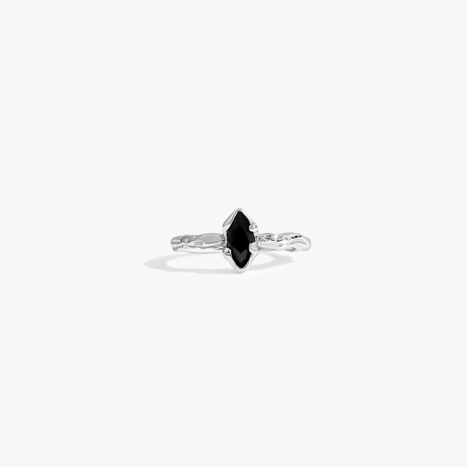 Thin Texture Black Gem Adjustable Sterling Silver Ring