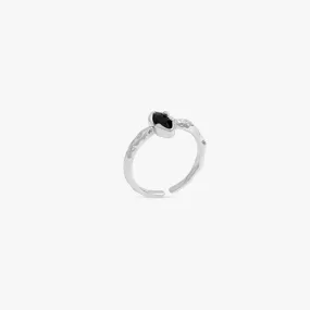 Thin Texture Black Gem Adjustable Sterling Silver Ring