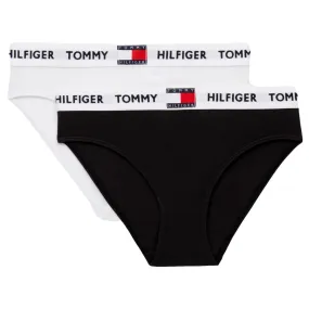 Tommy Hilfiger Girls 2 Pack Organic Cotton Repeat Logo Bikini - White/Black