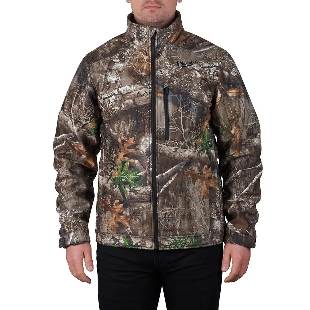 Used - Light Use - Milwaukee Men's Large M12 12V Lithium-Ion Cordless QUIETSHELL Camo Heated Jacket with (1) 3.0 Ah Battery and Charger, Camouflage