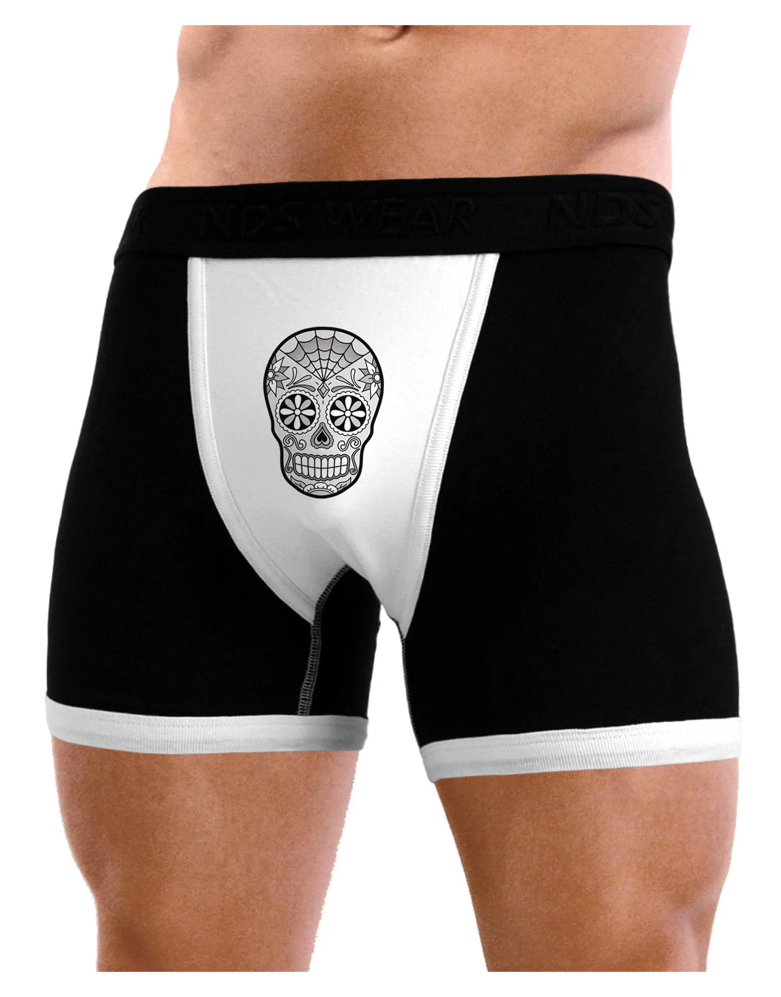 Version 10 Grayscale Day of the Dead Calavera Mens Boxer Brief Underwear