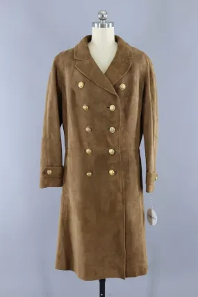 Vintage 1960s Brown Suede Coat with Gold Anchor Buttons