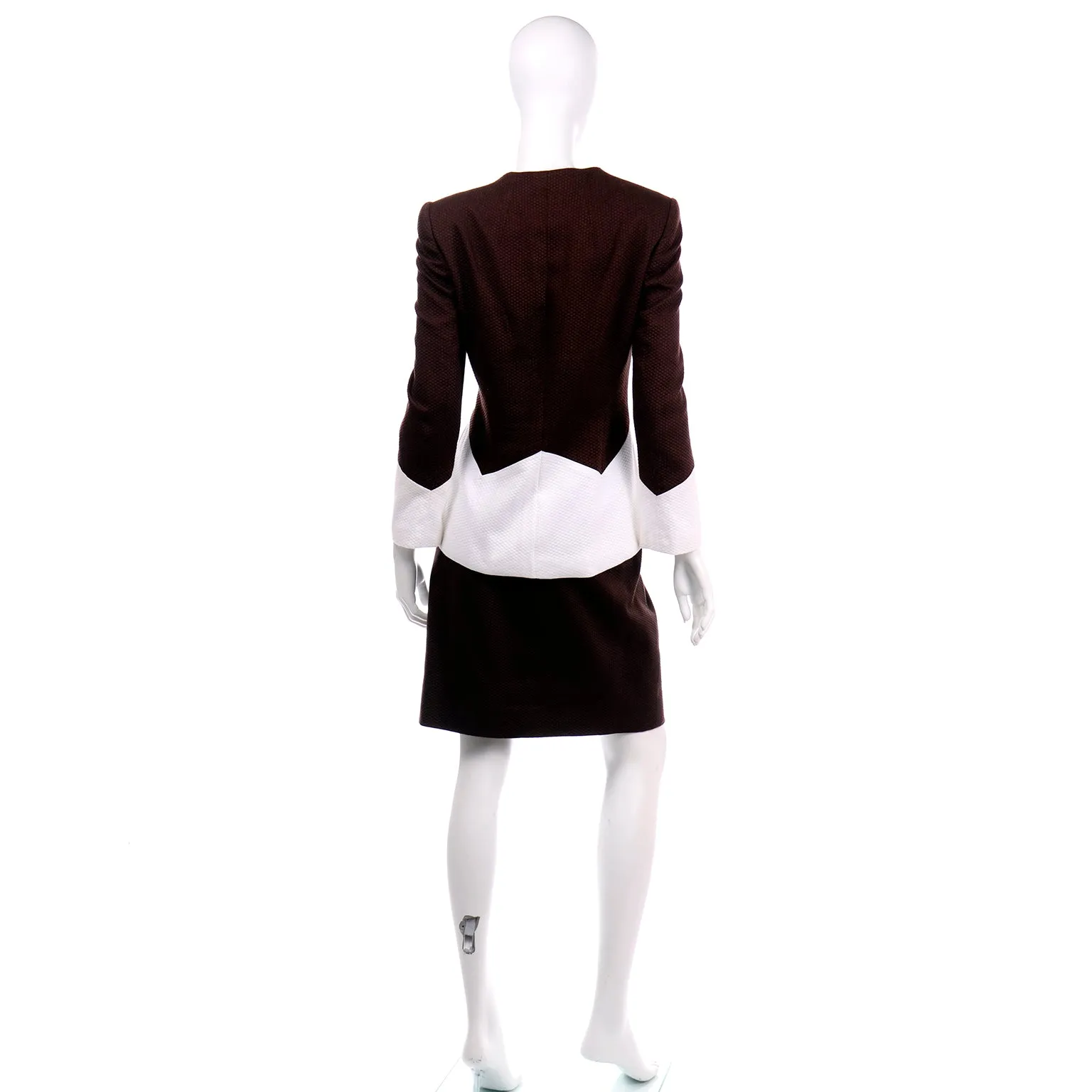 Vintage Travilla Brown & White Cotton Pique Skirt & Jacket Suit