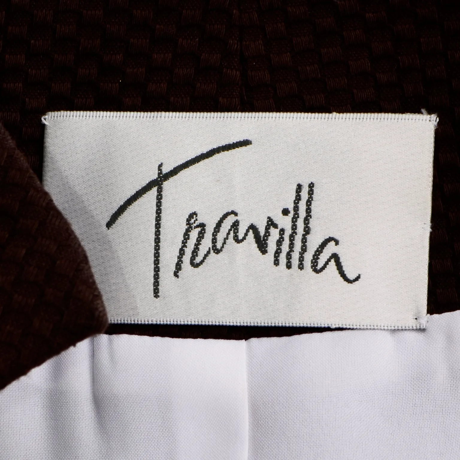 Vintage Travilla Brown & White Cotton Pique Skirt & Jacket Suit