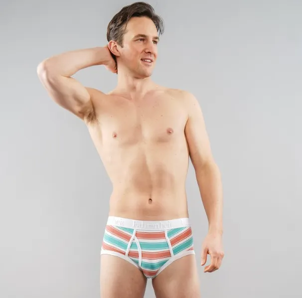 Wayne Brief | Coral & Green Stripe