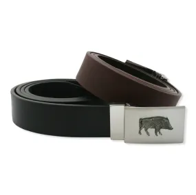 Wild Boar Black or Brown Leather Belt & Buckle