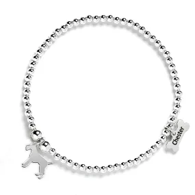 Wire Fox Terrier Silhouette Silver Ball Bead Bracelet - Personalised