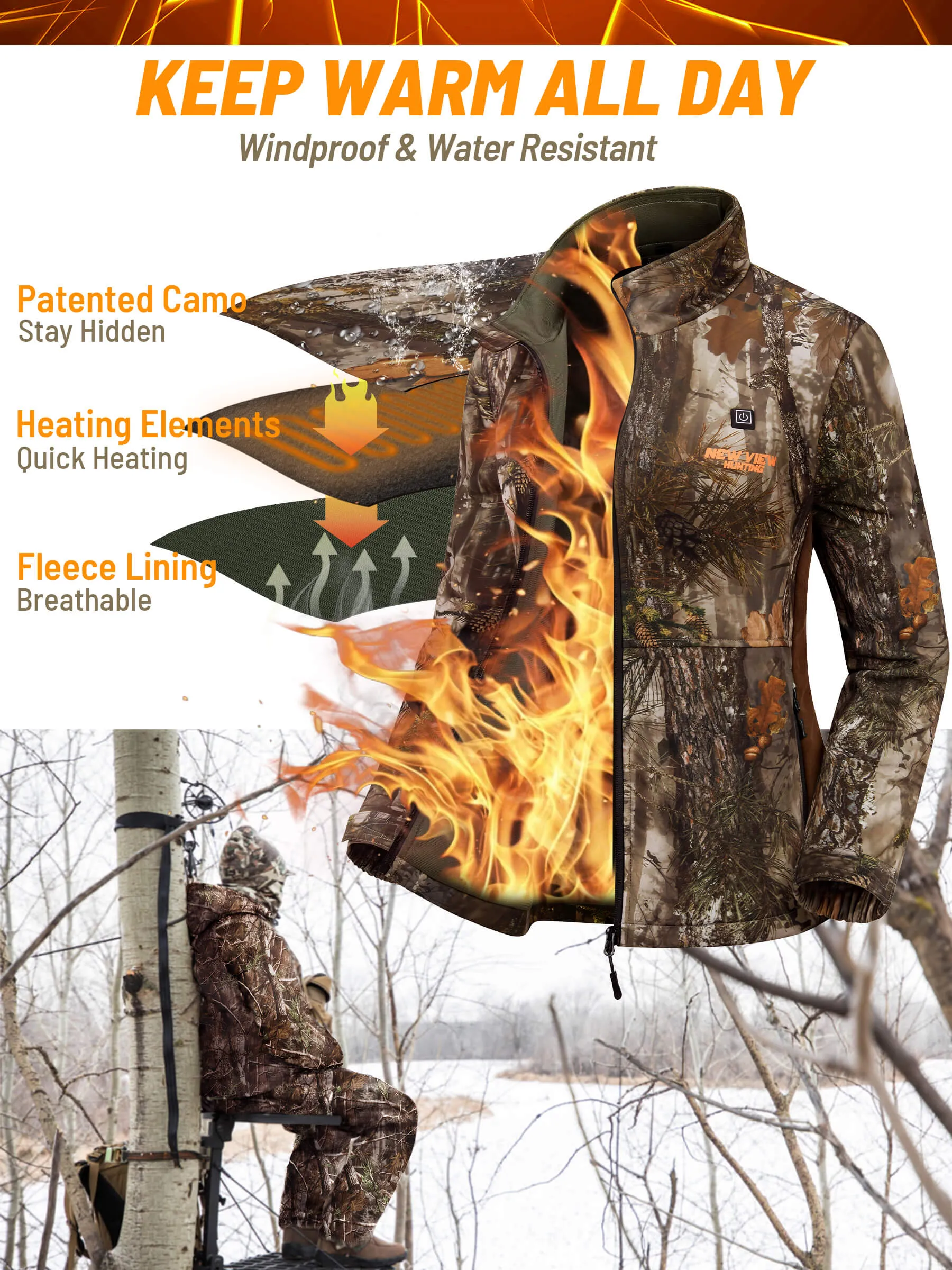 Women's Heated Jacket for Hunting, Powe Bank Included