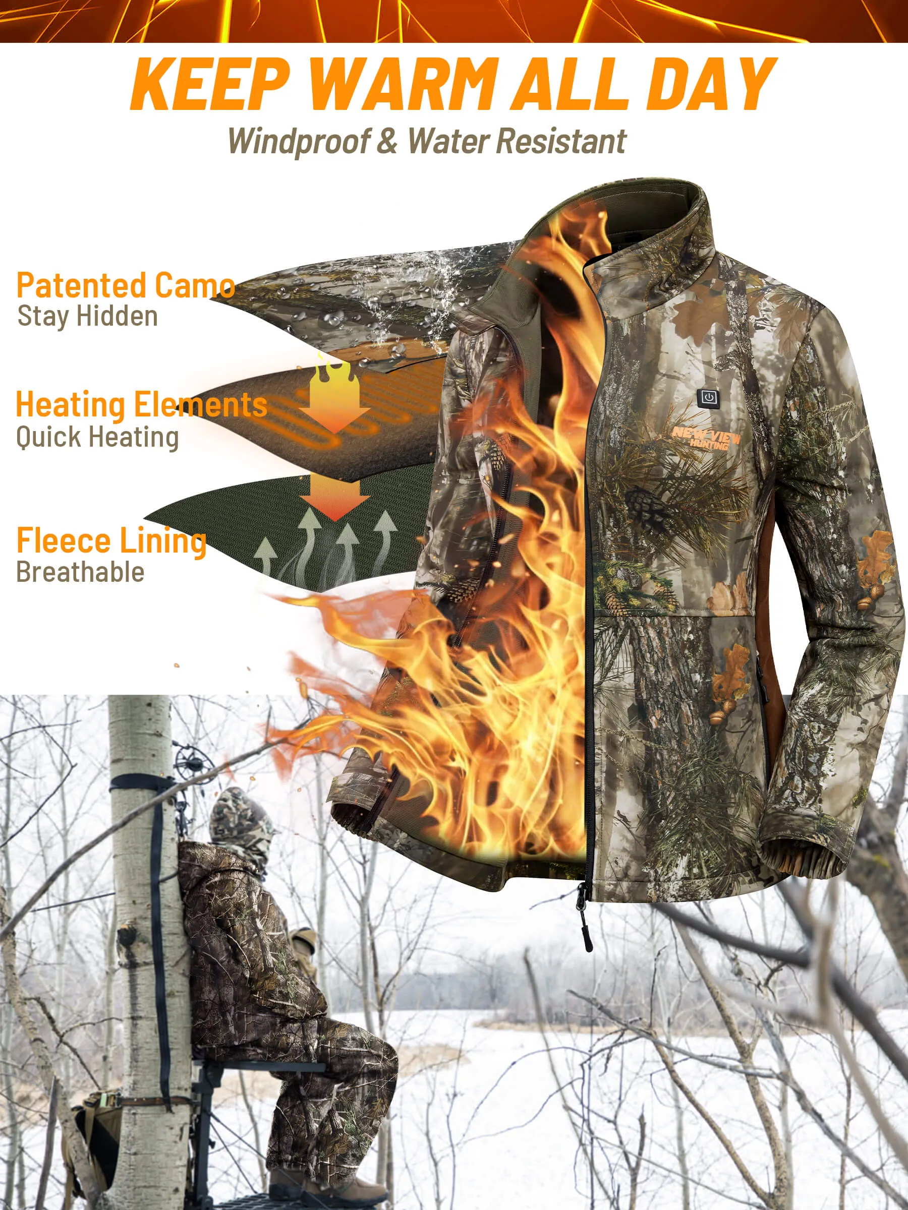 Women's Heated Jacket for Hunting, Powe Bank Included