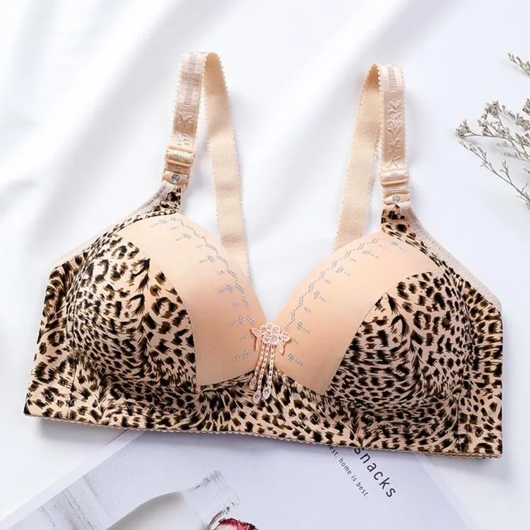 Women's Leopard Patchwork Adjustable Shoulder Strap Bra Ladies Casual Breathable Underwear