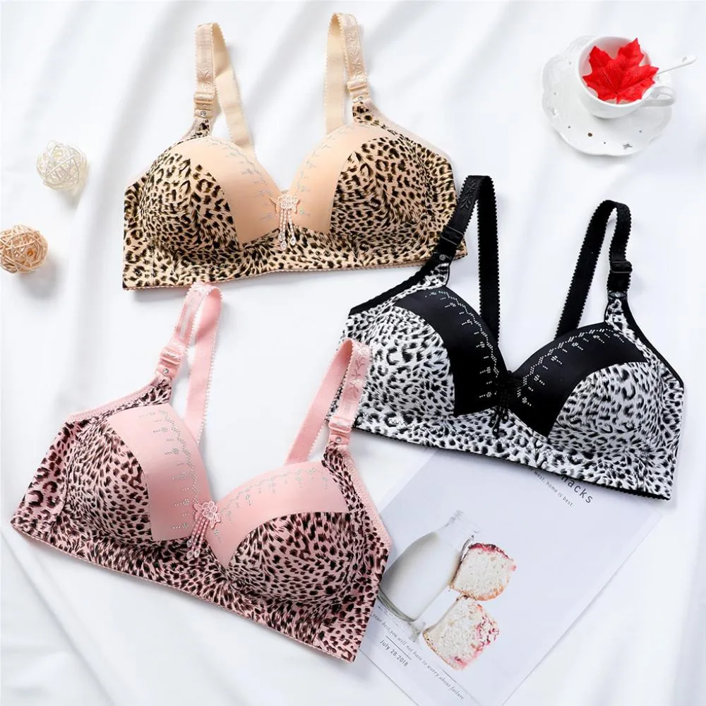 Women's Leopard Patchwork Adjustable Shoulder Strap Bra Ladies Casual Breathable Underwear