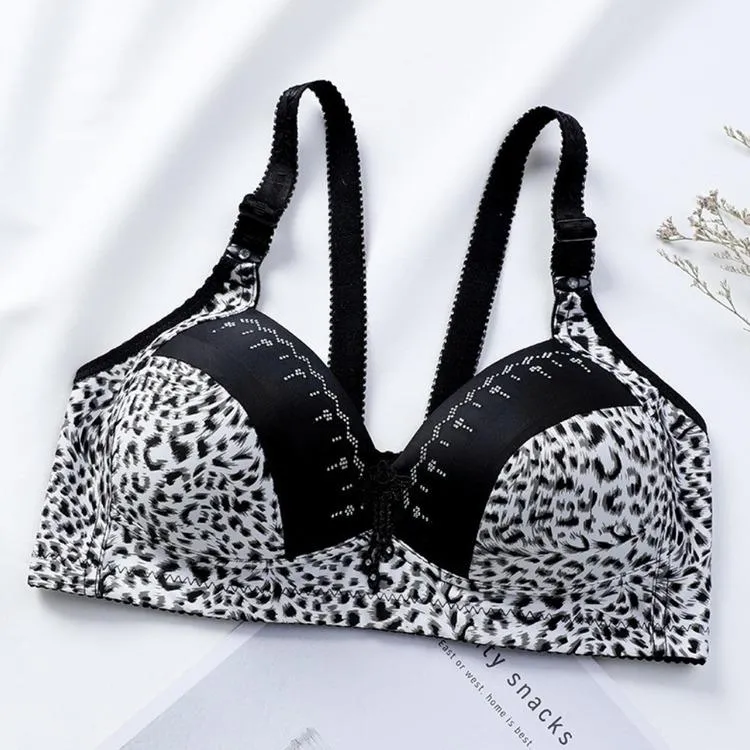 Women's Leopard Patchwork Adjustable Shoulder Strap Bra Ladies Casual Breathable Underwear