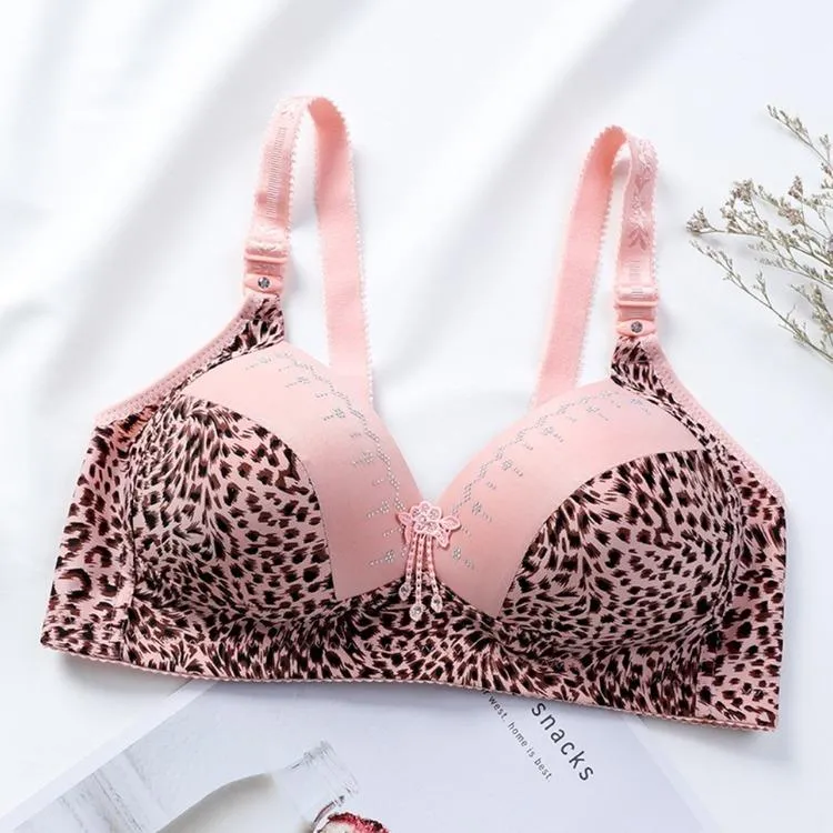 Women's Leopard Patchwork Adjustable Shoulder Strap Bra Ladies Casual Breathable Underwear