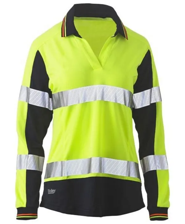 Womens Long Sleeve Taped, 2 Tone, Hi Vis, V-Neck Polo