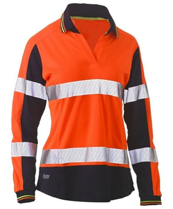 Womens Long Sleeve Taped, 2 Tone, Hi Vis, V-Neck Polo