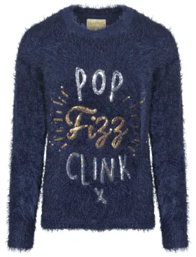 Womens Lx Fizz Slogan Fluffy Knit Jumper in Dress Blues - Christmas Wishes