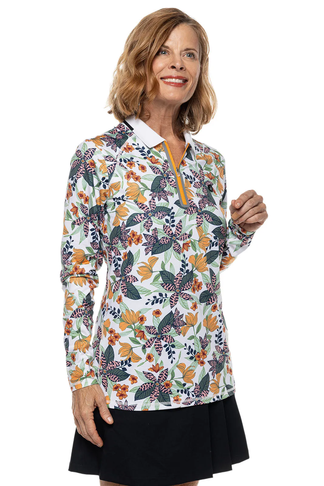 Women's Victory Lap Long Sleeve Golf Polo  |  Apricot Crush Floral Paradise