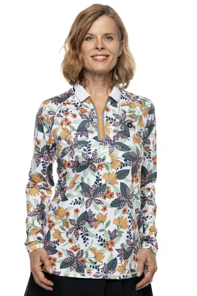 Women's Victory Lap Long Sleeve Golf Polo  |  Apricot Crush Floral Paradise