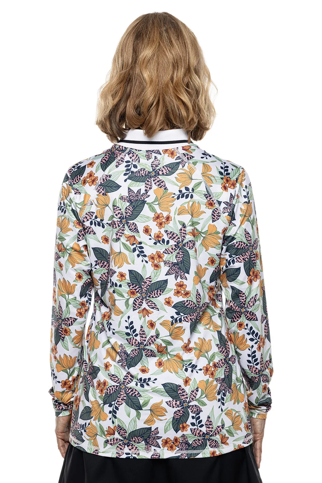 Women's Victory Lap Long Sleeve Golf Polo  |  Apricot Crush Floral Paradise