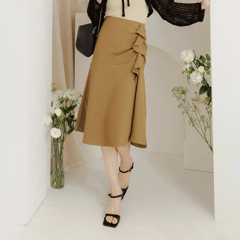 Work Ruffle A-Line Long Midi Skirt