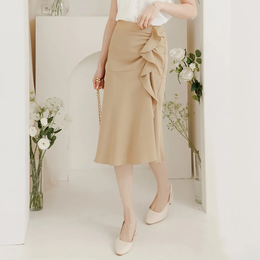 Work Ruffle A-Line Long Midi Skirt